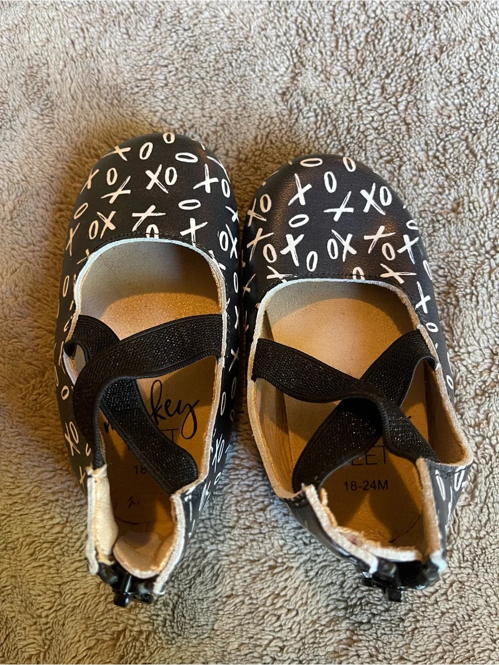 Monkey Feet Girls Black XO Mary Jane Flats with Cross-Strap